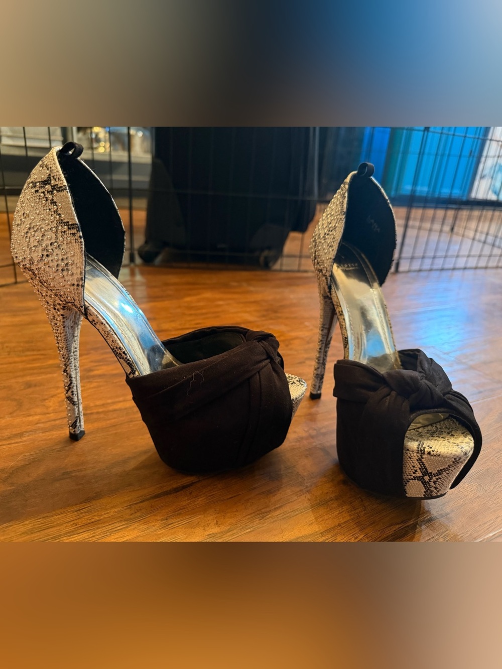 Madison Black Knotted Platform Sandals with Silver Snakeskin Accents